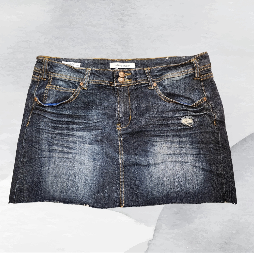 VIGOSS The Ritz Distressed Denim Jean Mini Skirt